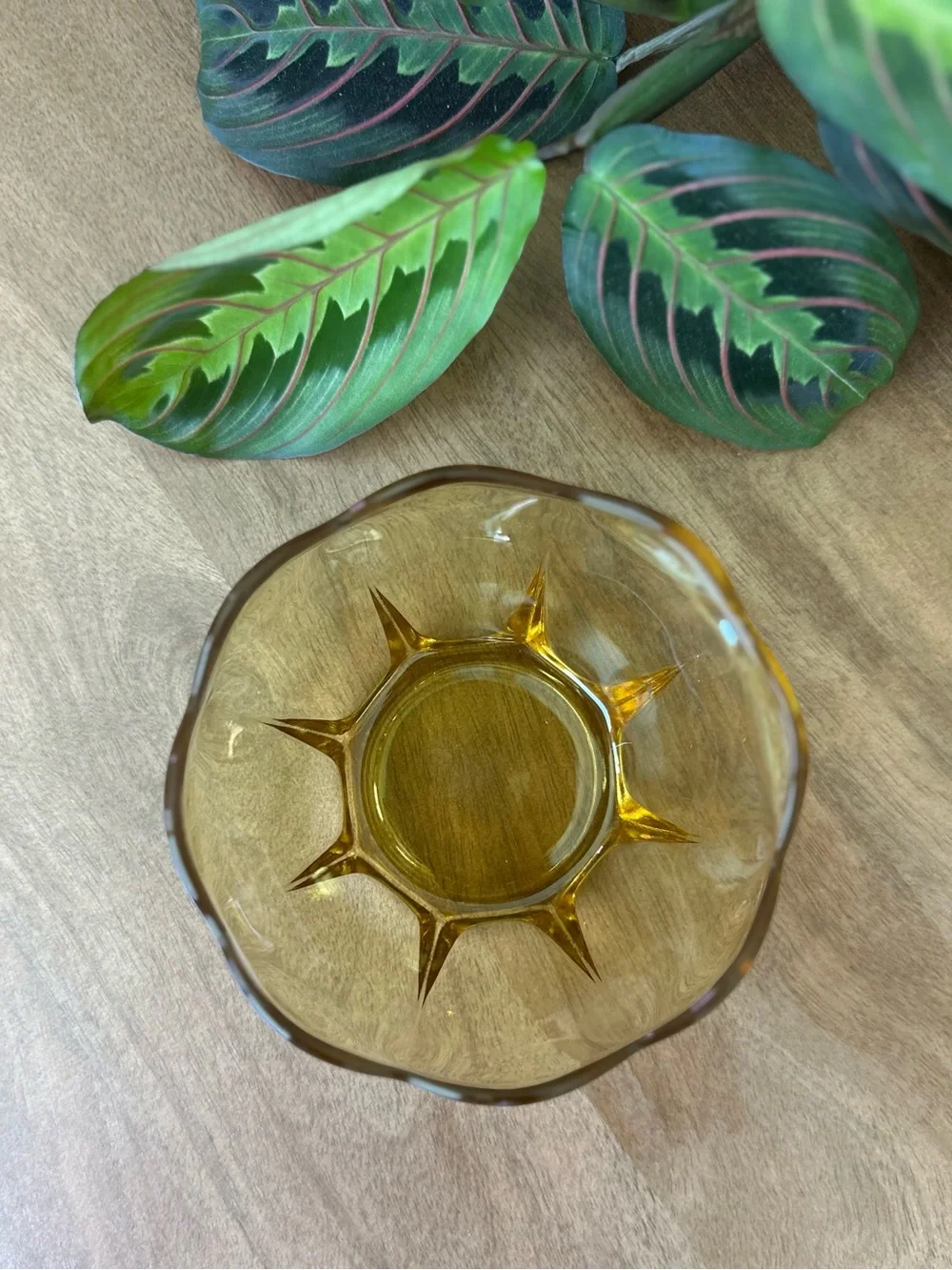 Vintage Amber Glass Ruffled Bowl Set (2-Piece)